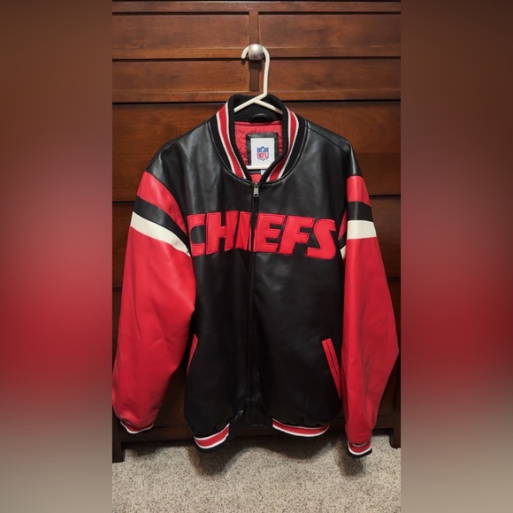 NFL Kansas City Chiefs Leather Jacket Black Red XL